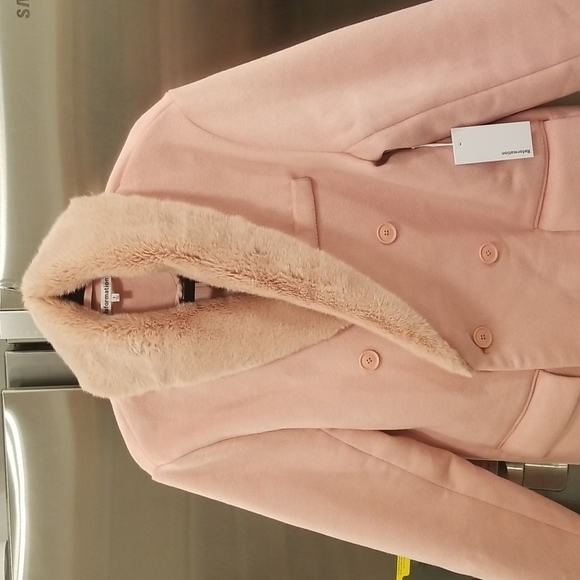 💕REFORMATION💕 Lester Coat ~ Faux Fur Shawl Collar Double Breasted Pink S NWT - Picture 9 of 15